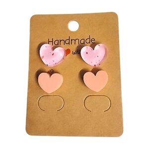 Peach Blush Heart Acrylic Stud Earrings - 2 Pair